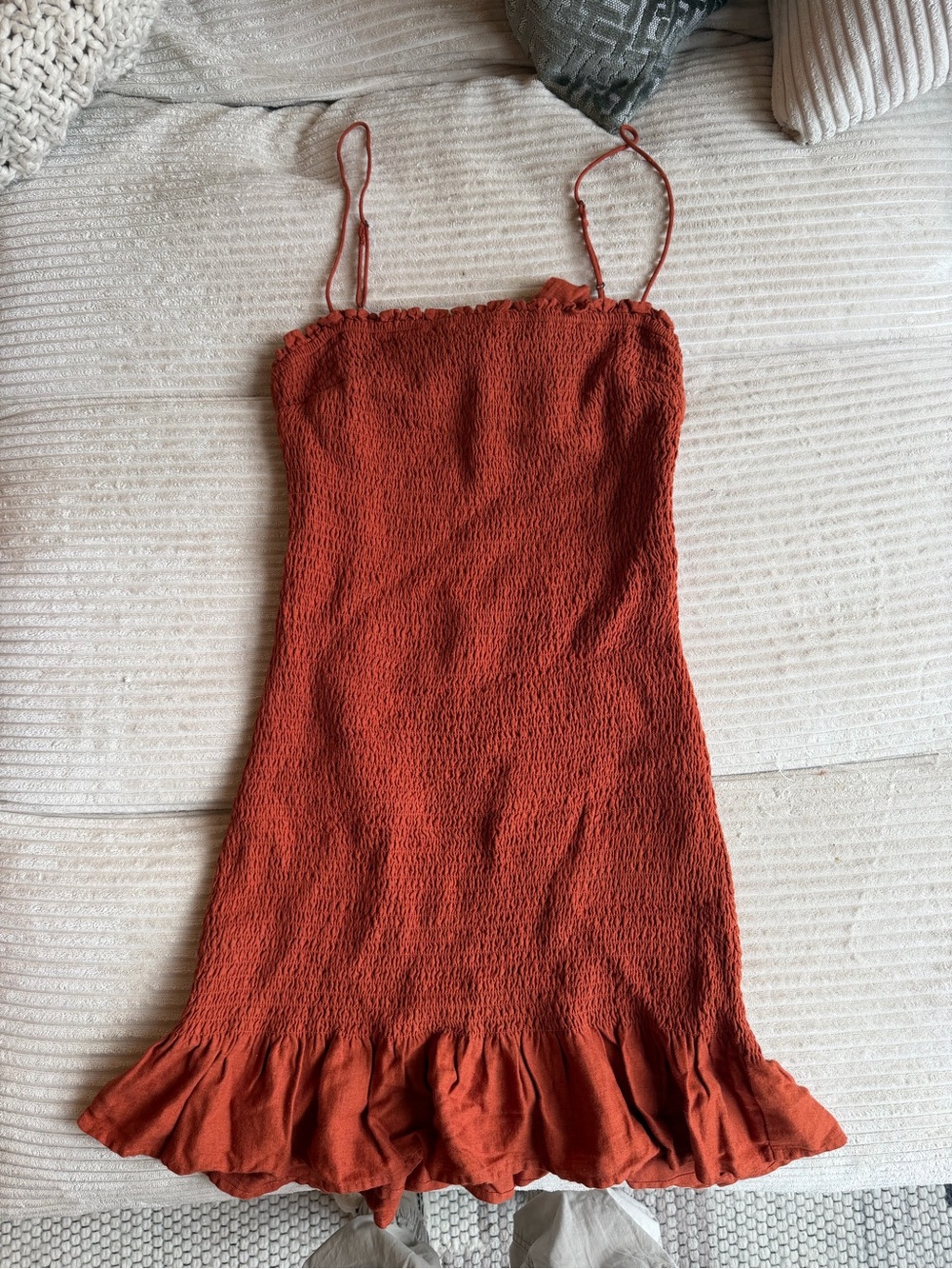 Urban Outfitters Rust Orange Smocked Ruffle Mini Dress